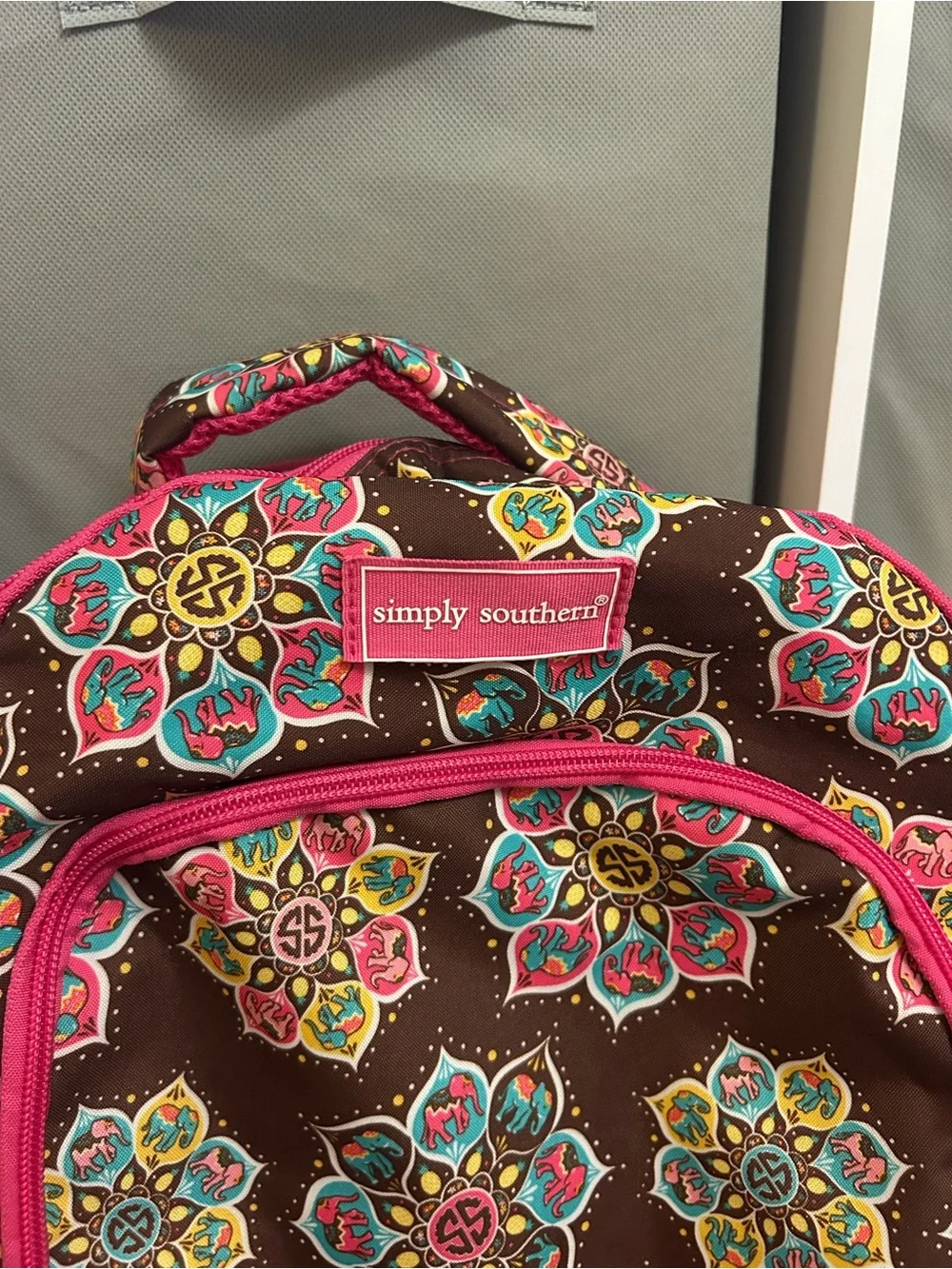 Simply Southern Youth/Kids Brown Floral Backpack with Pink Trim